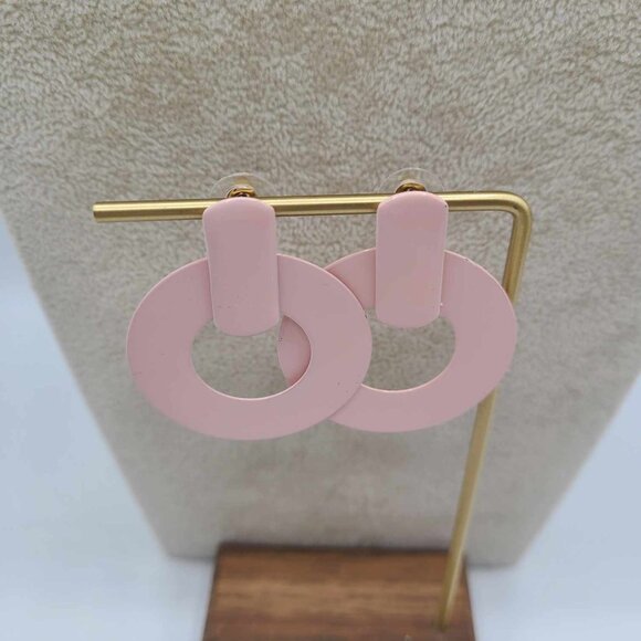 J Crew Pink Enamel Circle Earrings - Picture 9 of 12
